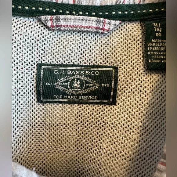 Men’s XL G H Bass For Hard Service Plaid Button Down Short Sleeve Shirt Red Grey - Picture 3 of 9